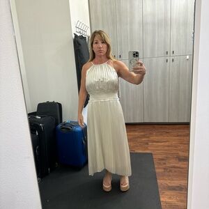 Express Silver Pleated Midi Dress